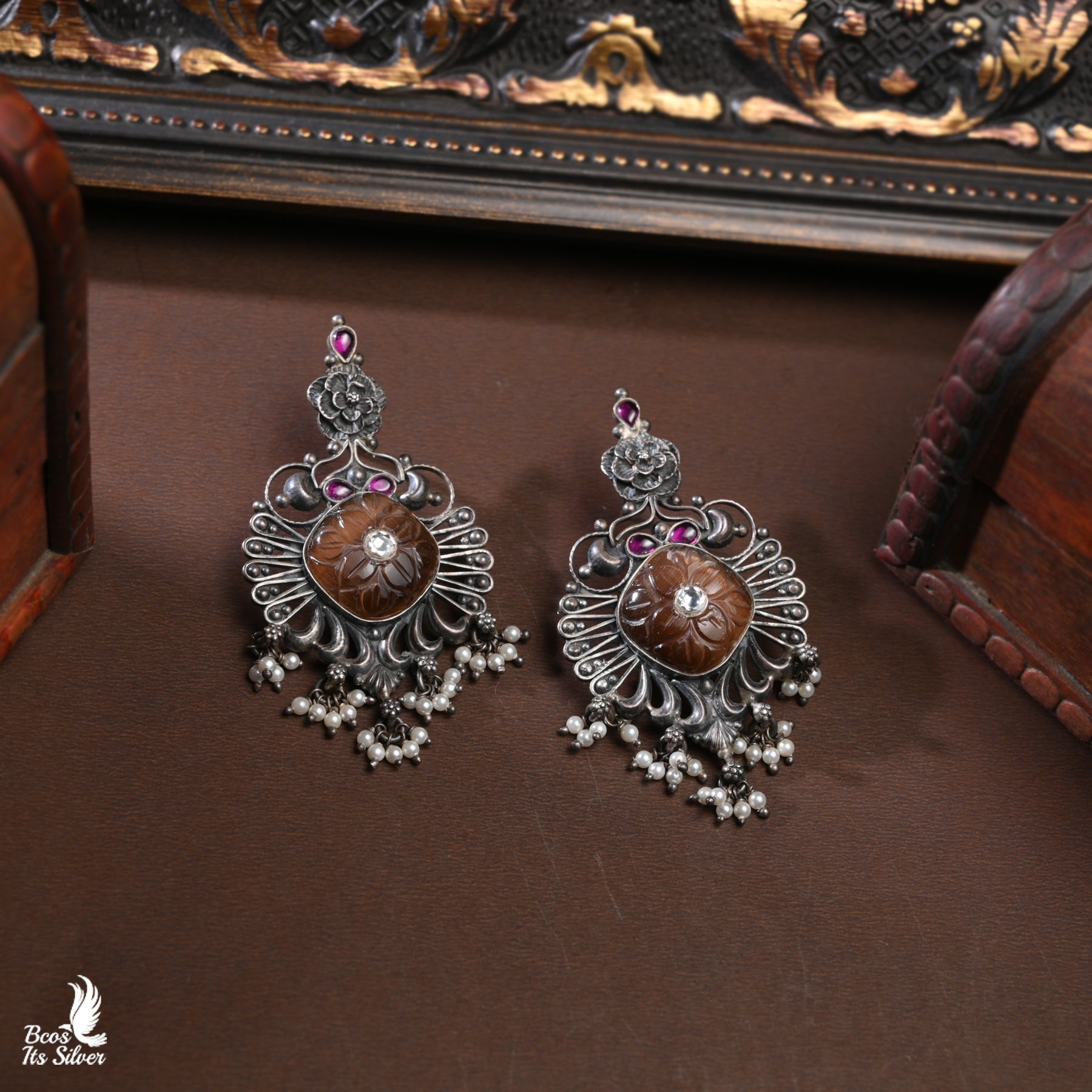 Oxidized Silver Earring - 5034