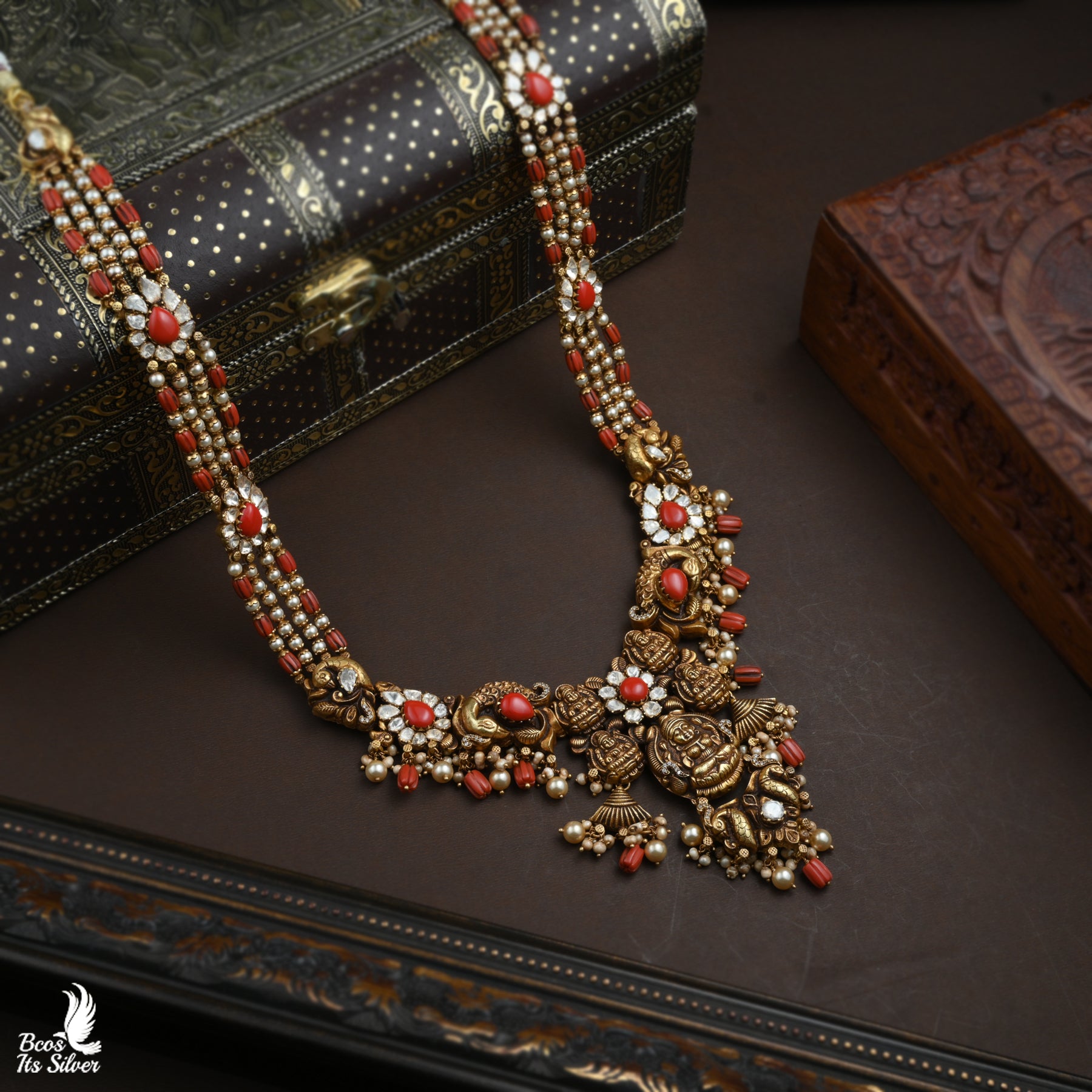 Gold Plated Coral Beads Nakash Haram - 6029