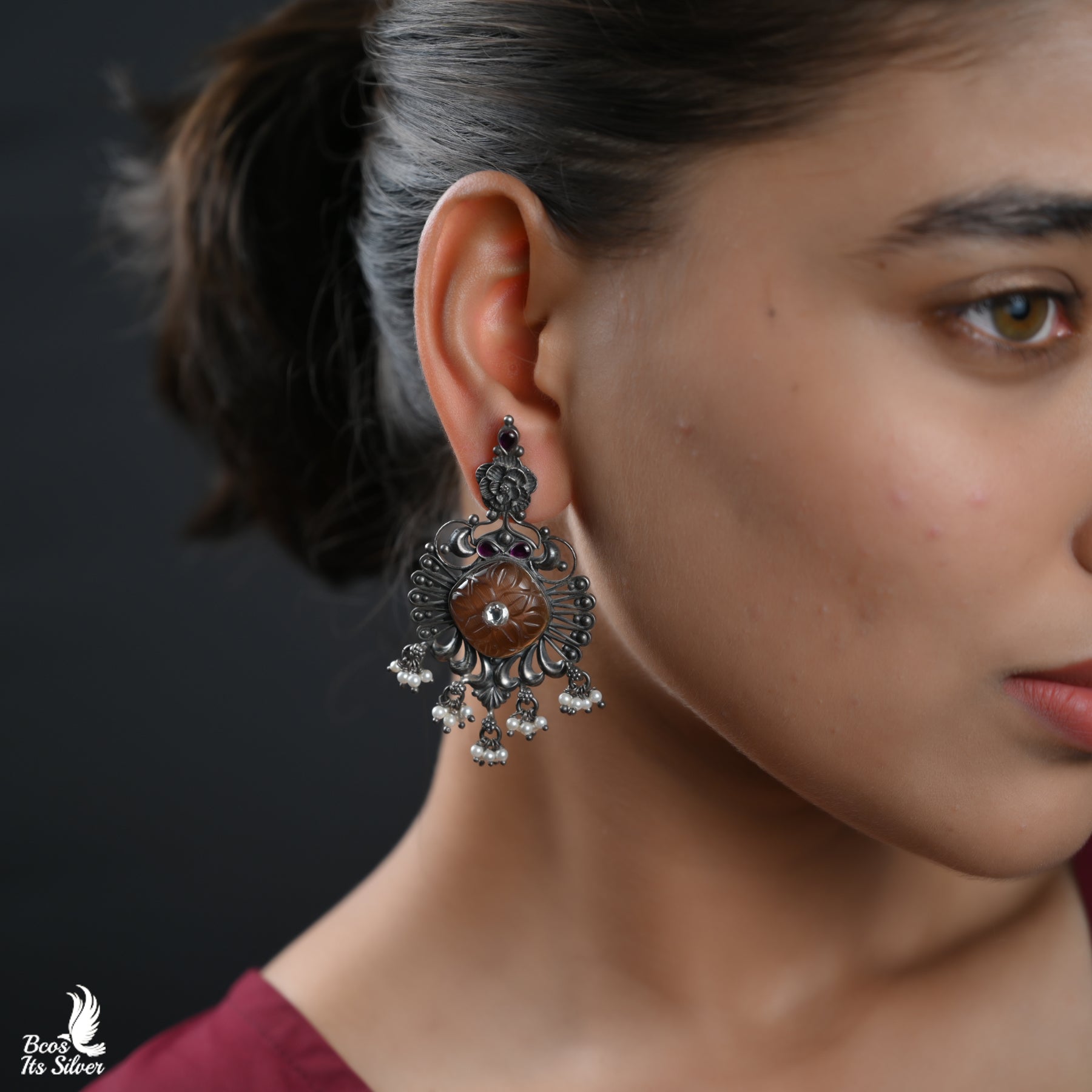 Oxidized Silver Earring - 5034