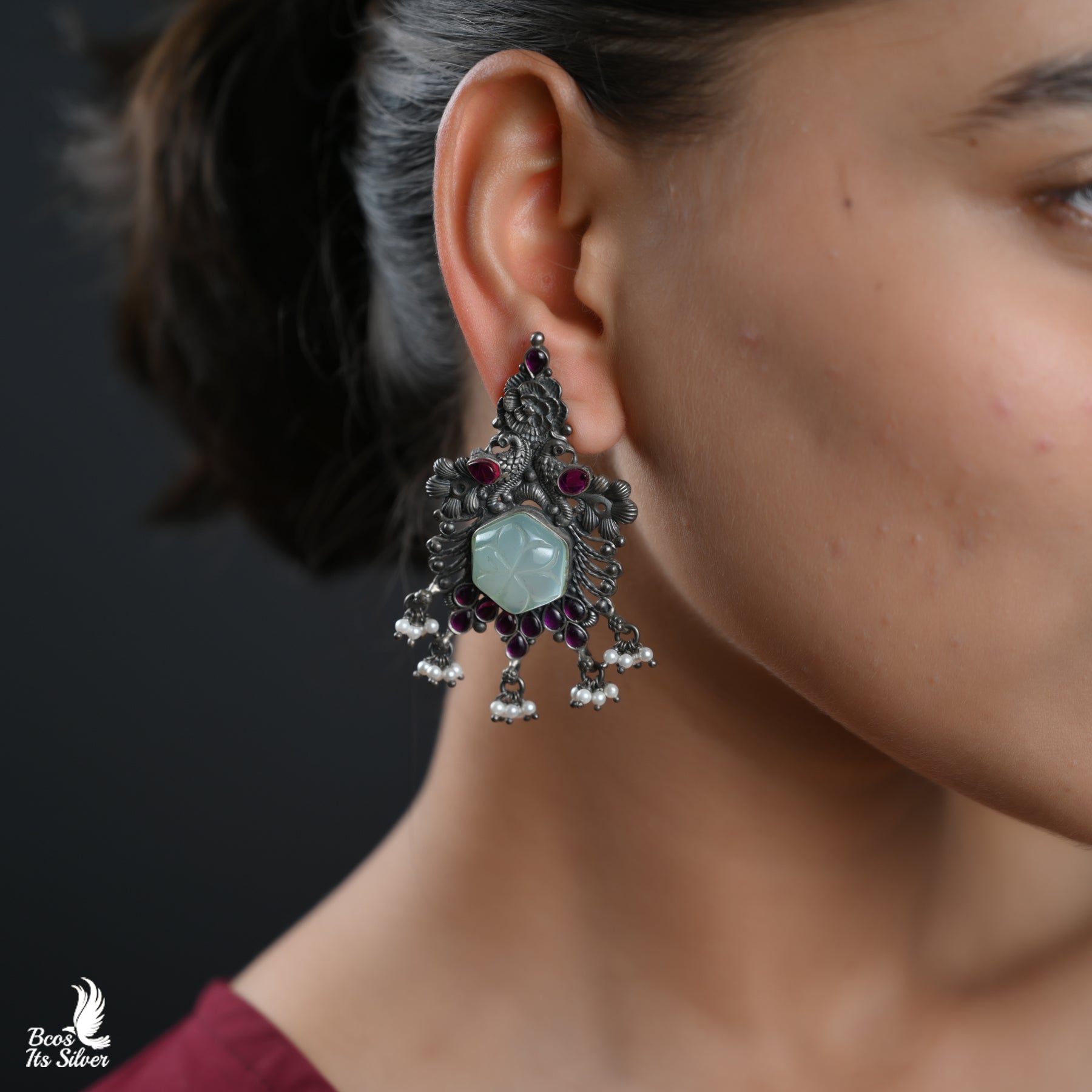 Oxidized Silver Earring - 5045