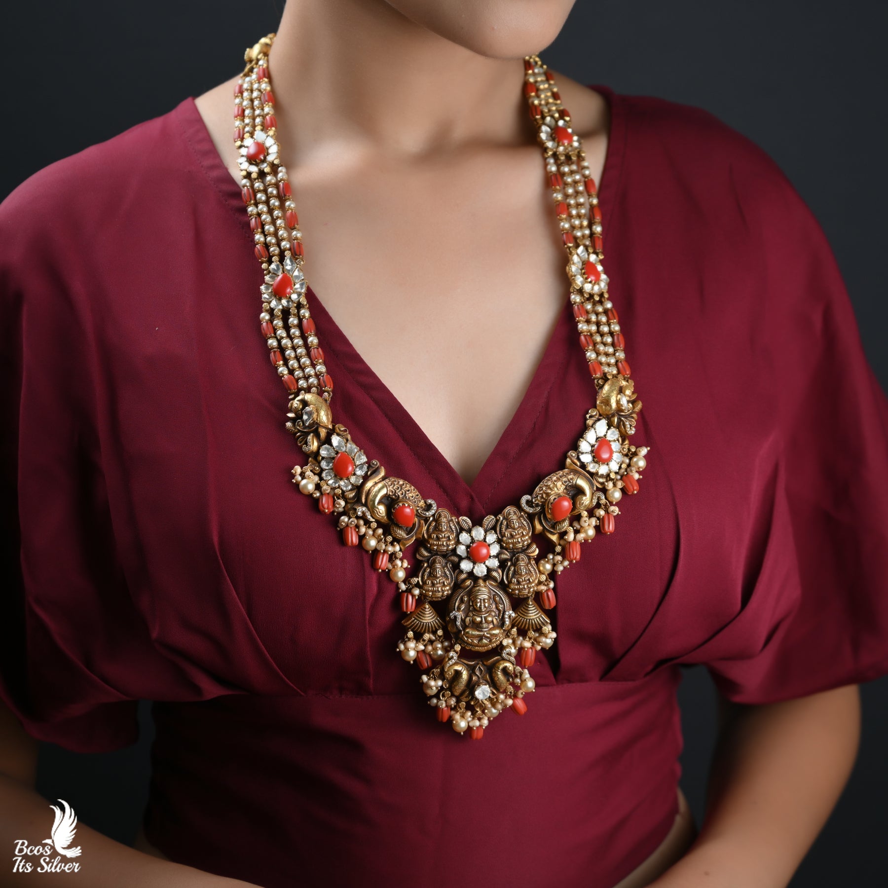 Gold Plated Coral Beads Nakash Haram - 6029
