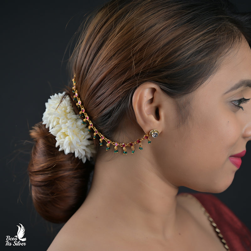 KUNDAN EAR CHAIN - 8755