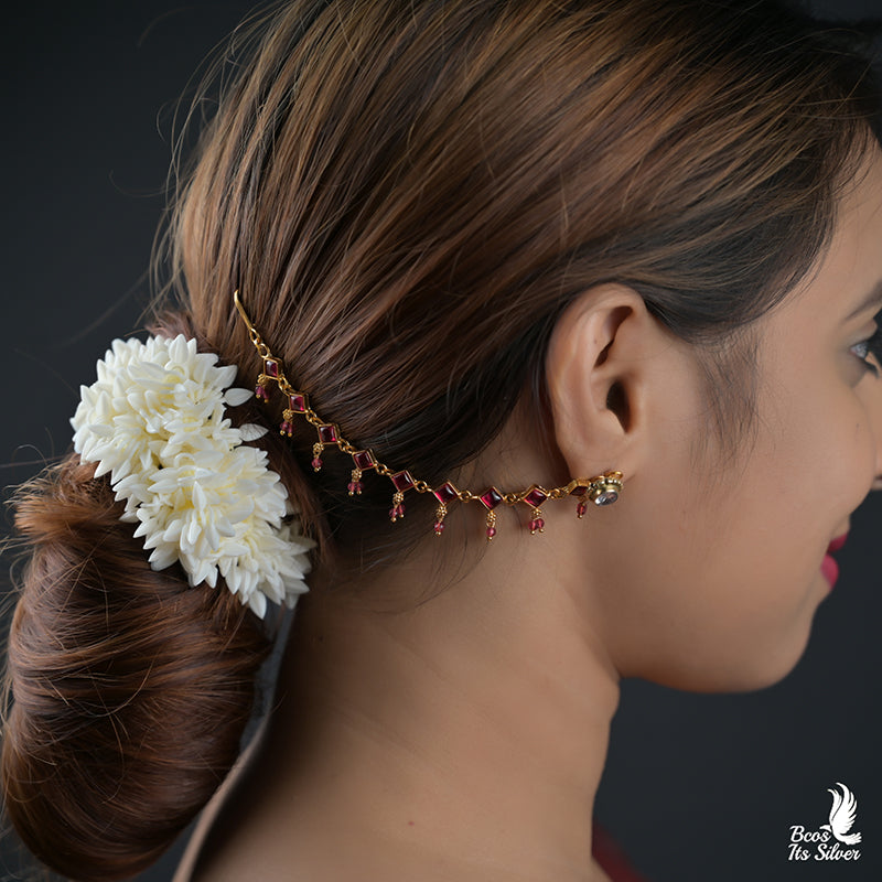 KUNDAN EAR CHAIN - 8756