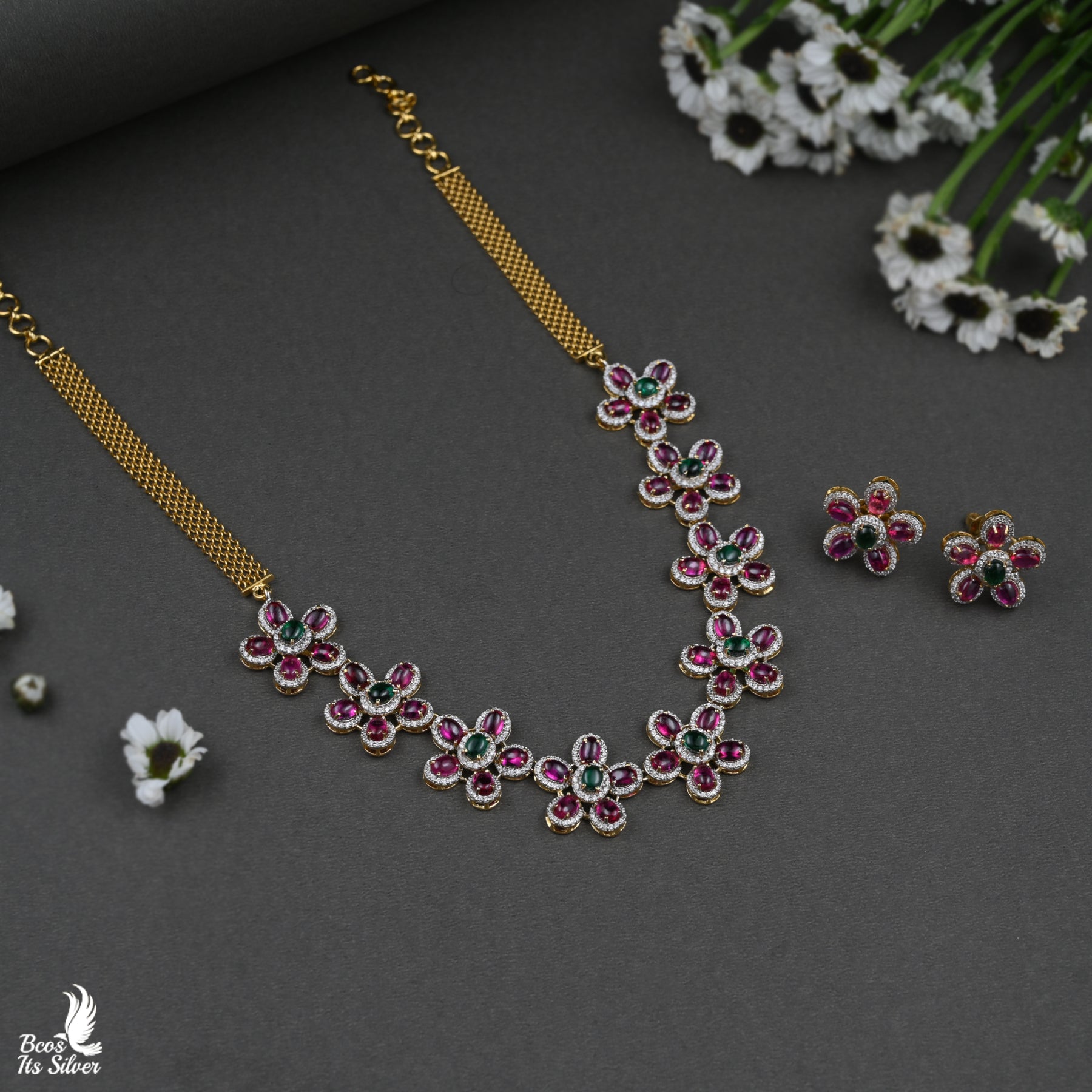 JA23-3967 Theia Diamond Look  bouquet necklace set