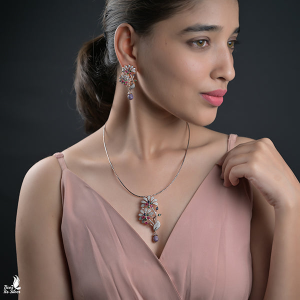 Theia Rose Gold  Pendant with Earring - 6643