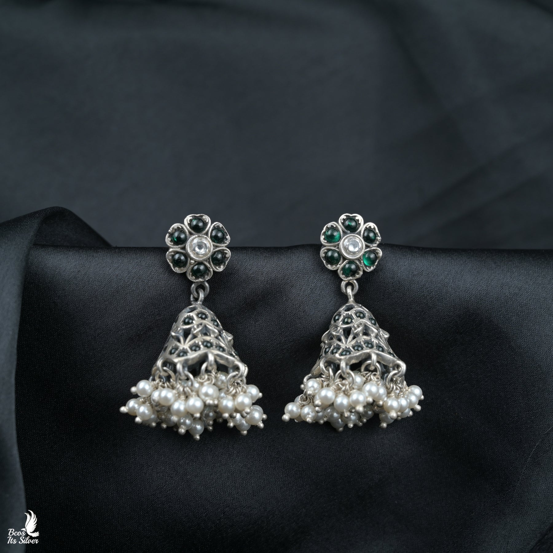 Pure 925 Silver Oxidized Jhumka - 4453