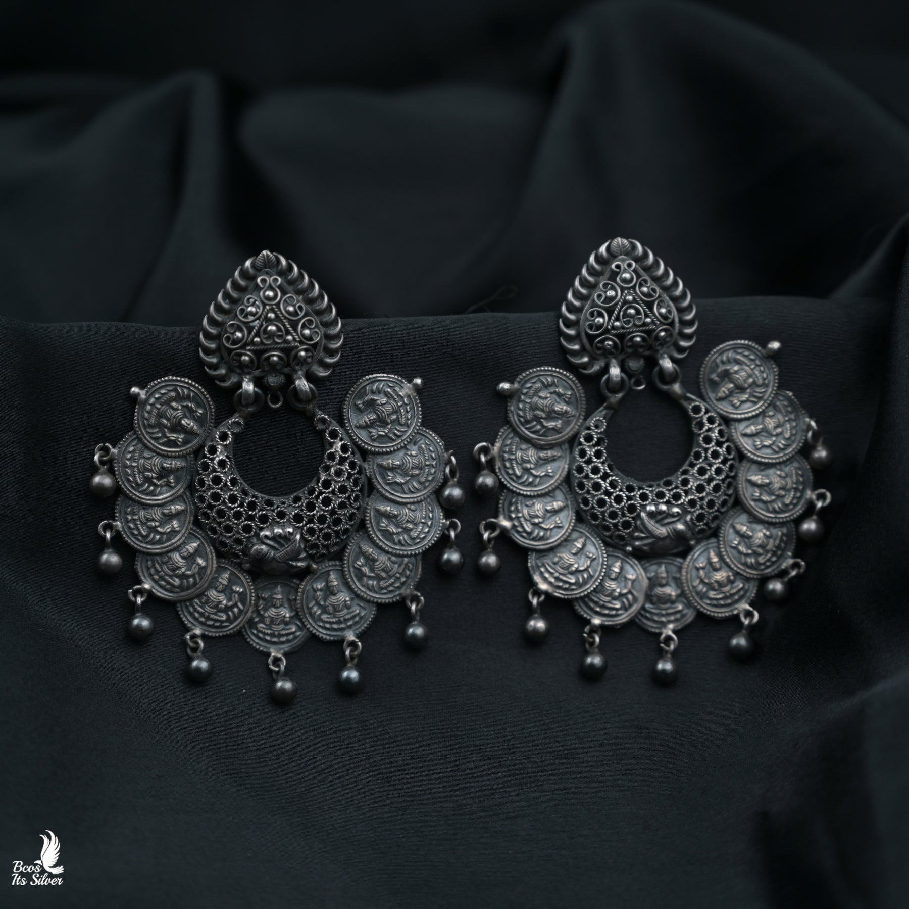 Oxidized Coin Chandbali Earring - 3133