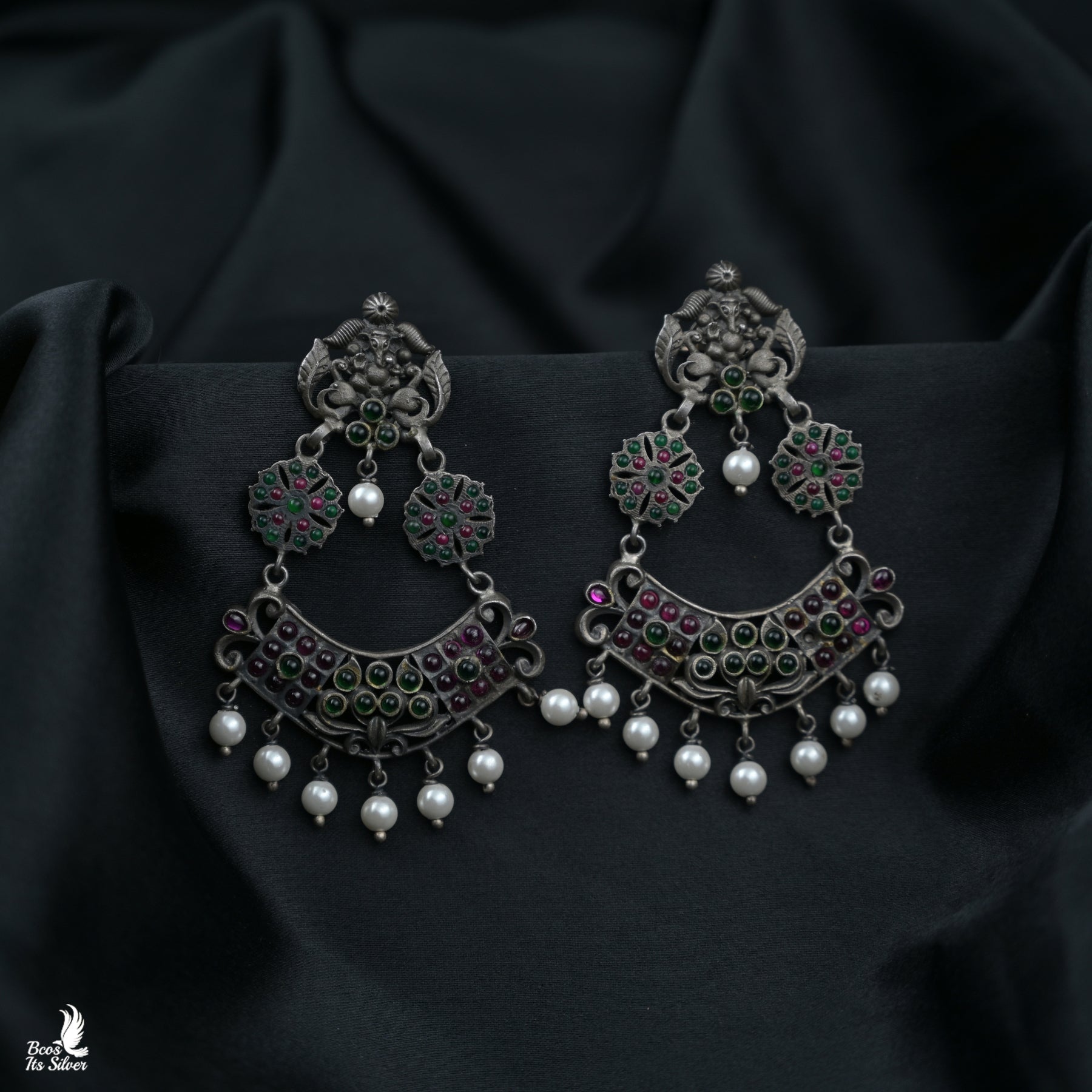 Oxidized Ganesh Chandbali Earring - 1333