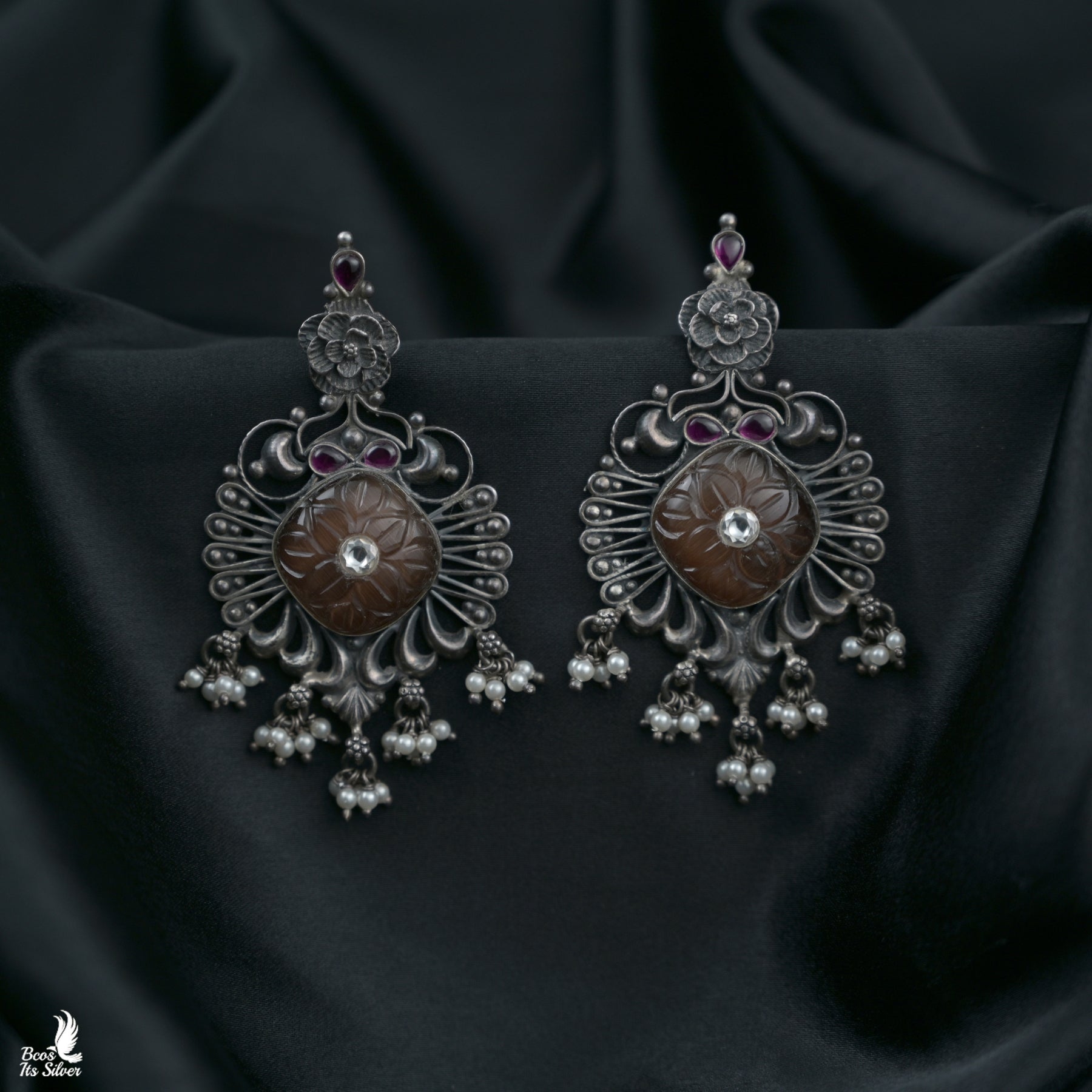 Oxidized Silver Earring - 5034