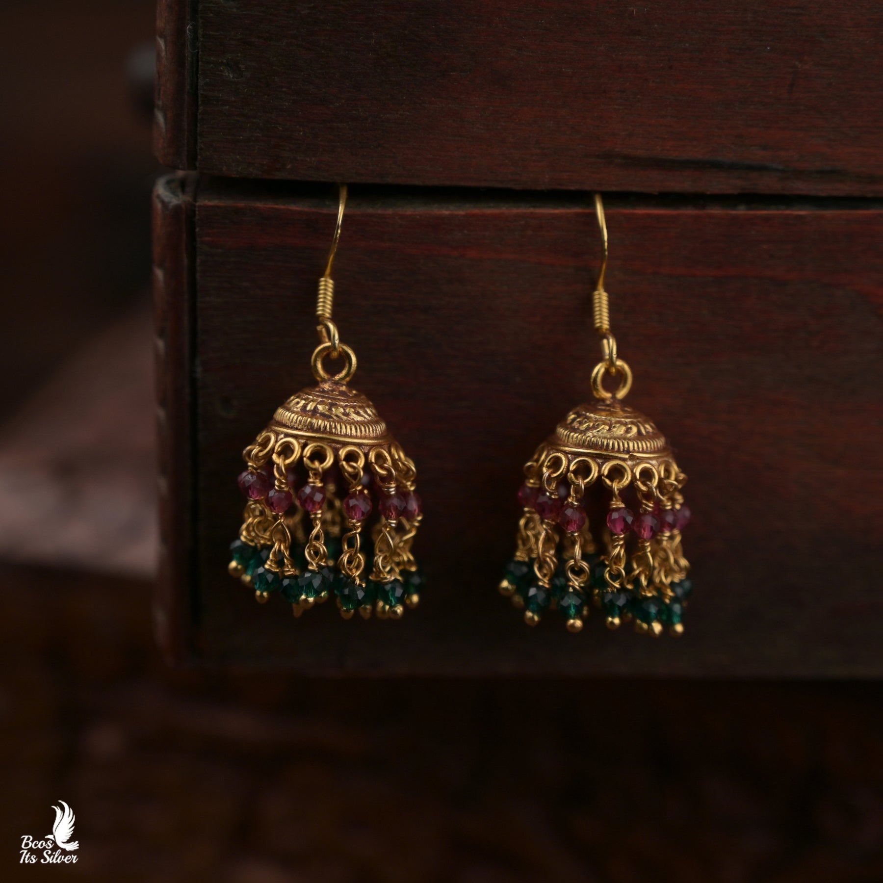 Pure Silver 92.5 Gold Plated Hook Jhumka - 8273