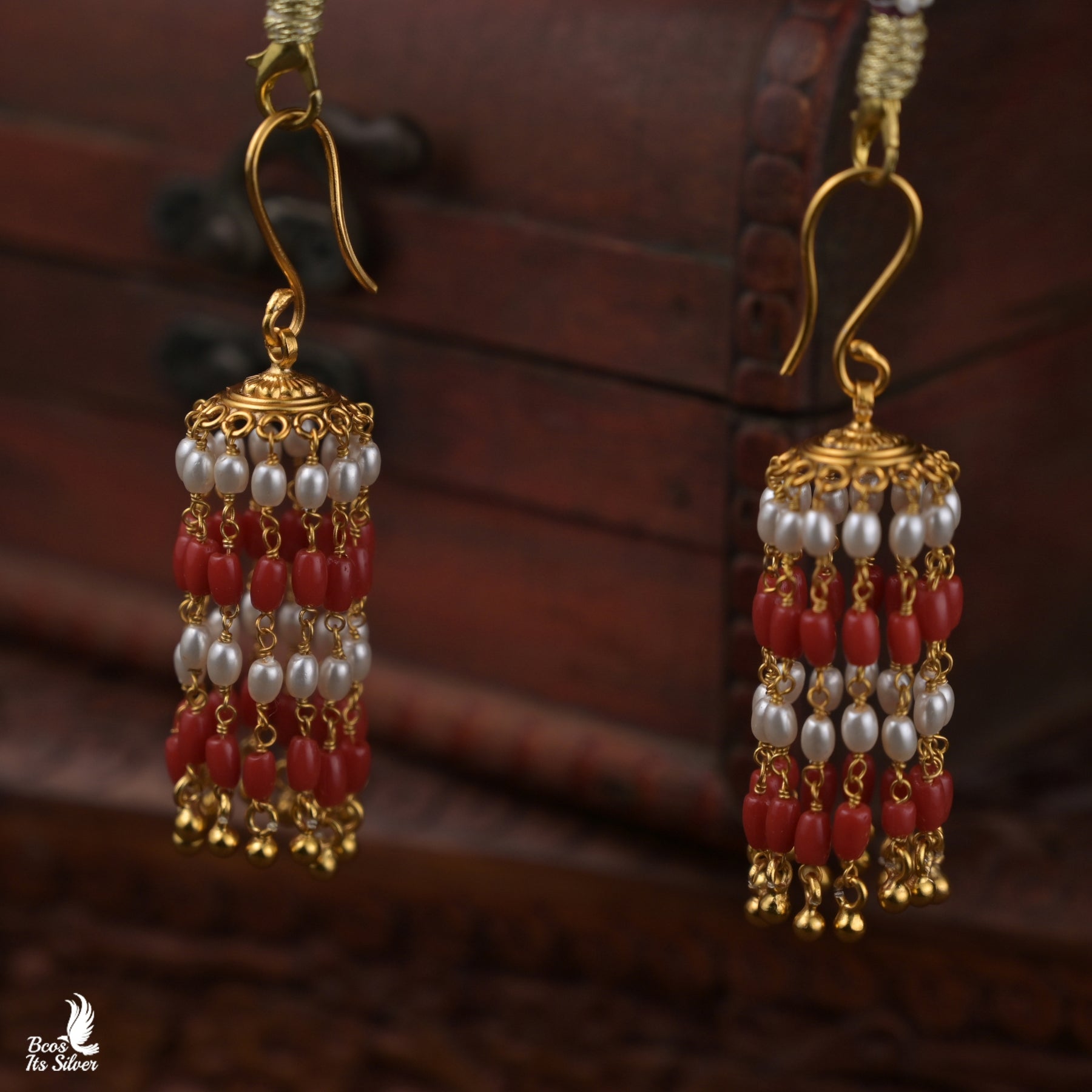 Pure Silver 92.5 Gold Plated Hook Jhumka - 8275